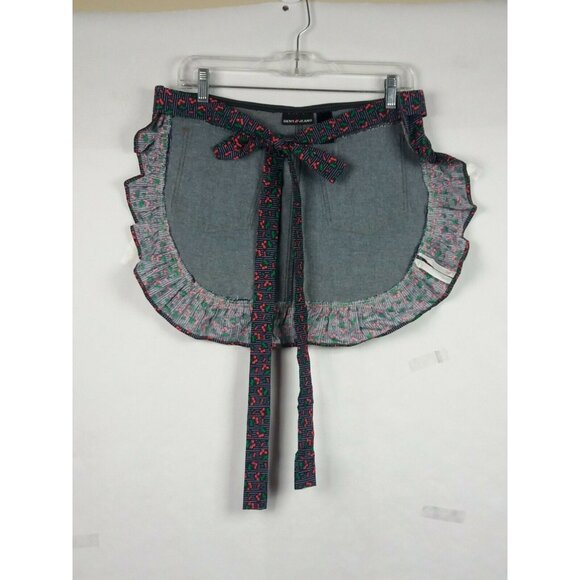 Crafted Denim Apron Repurposed Ruffle Jean Pockets Cooking Kitchen Blue Cherry - Picture 5 of 8